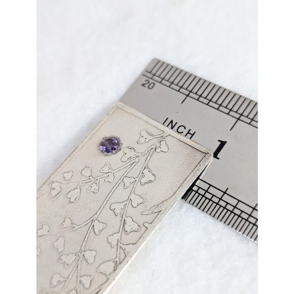 Sterling silver Etched Pendant  +Amethyst 1x 21/8"Lightly oxodized' 24" Sp chain - Picture 5 of 6